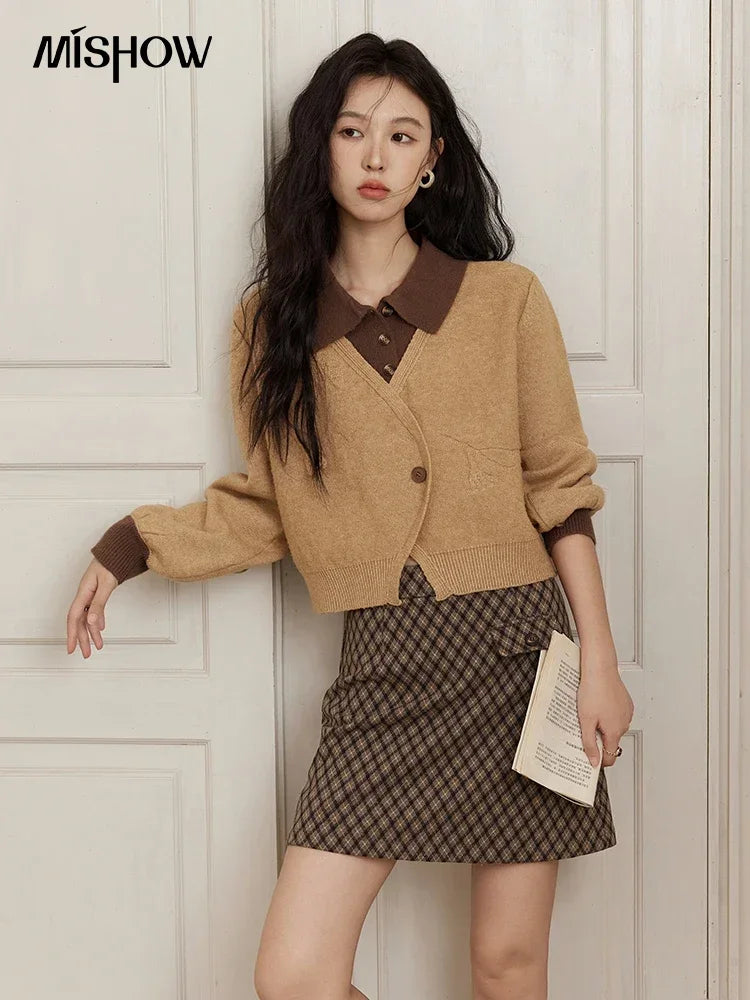 MISHOW Fake Two-piece Sweater Women French Retro Splicing Top MXD46Z0804