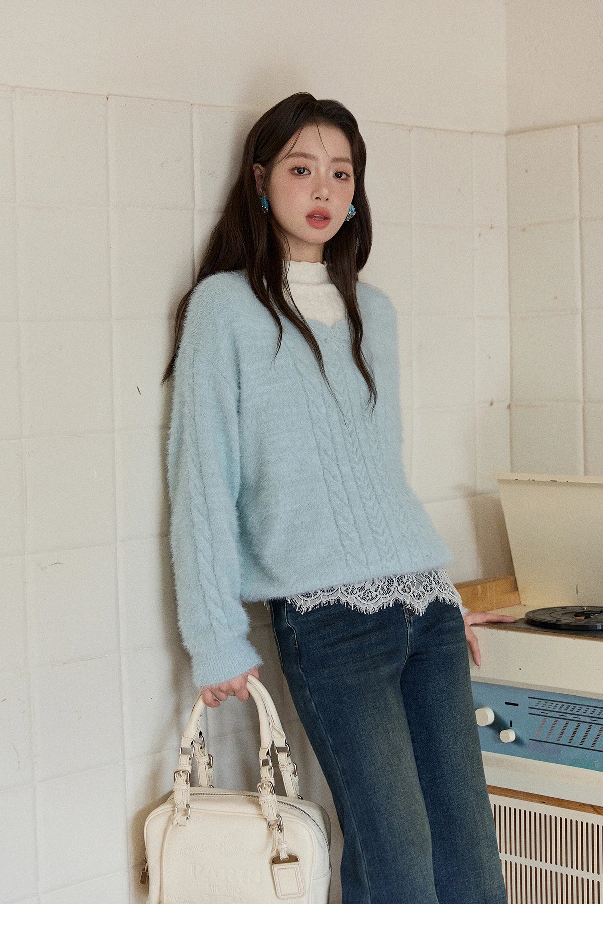 Mishow Apricot Soft V-Neck Cable Knit Pullover MXE51Z2594