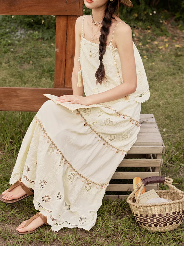 Mishow Bohemian Sleeveless Embroidery Top & Long Skirt Set MXE34T0568