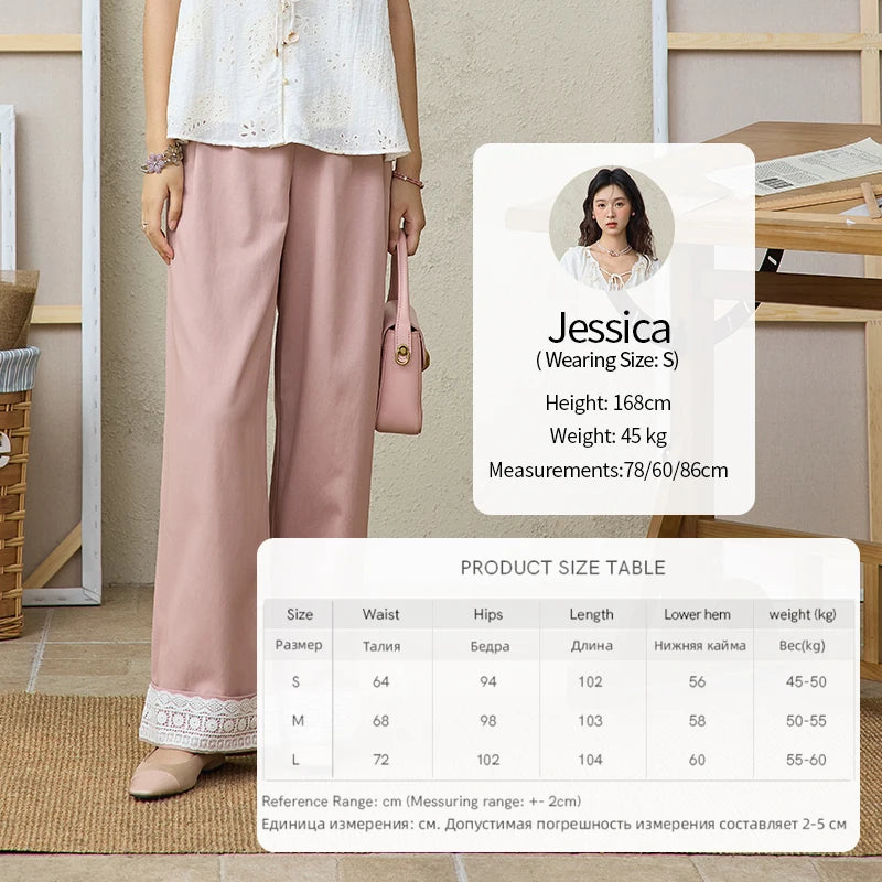 MISHOW Hem Lace Hollow Out Wide Leg Pants High Waist Pink MXE31K0900