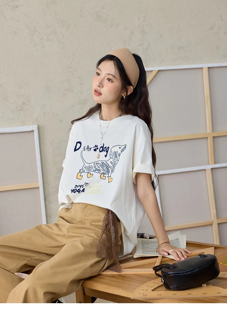 Mishow Flocked Puppy Print Loose Tee MXE33T0542