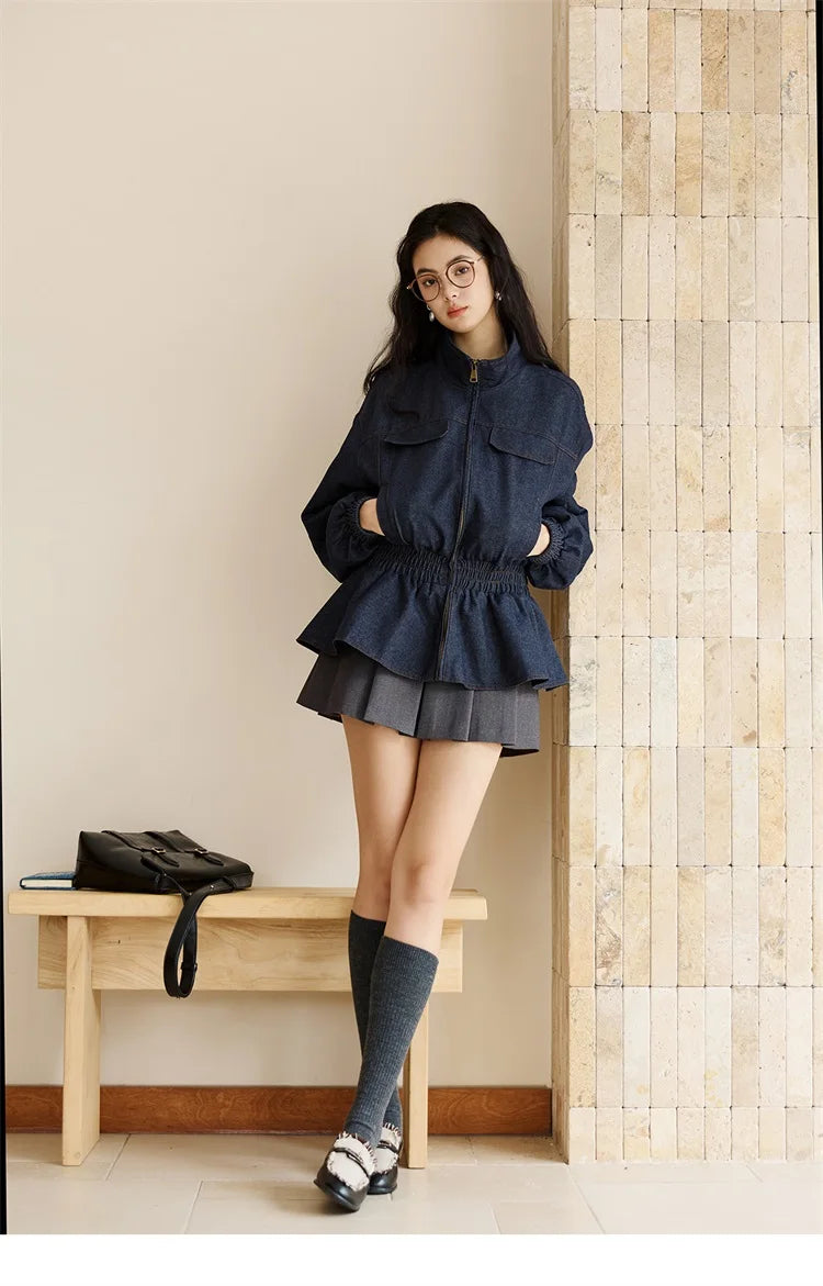 MISHOW Navy Ribbon Layered Shirt Knit Camisole Two-Piece Set MXE47T1412