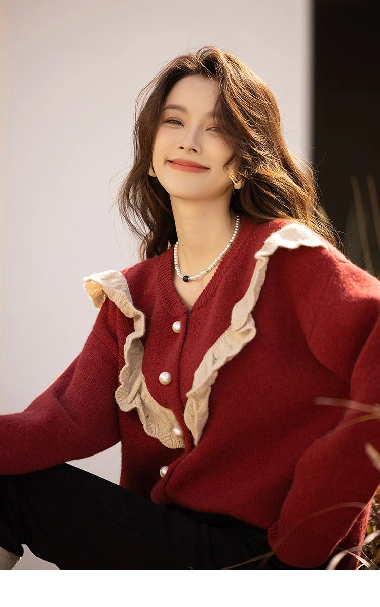 Mishow Korean Ruffle V-Neck Cardigan MXB46Z1111