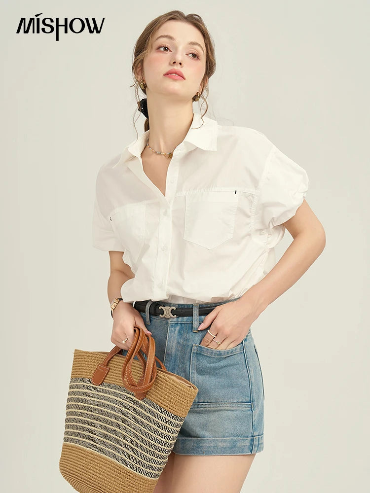Mishow Denim Blue High Waist Straight Shorts MPD26K0618