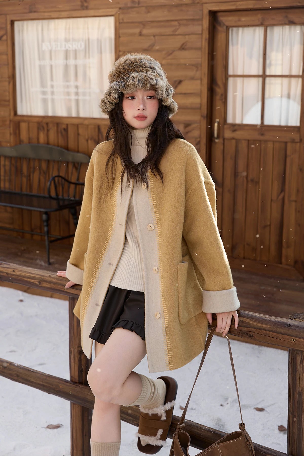 Mishow Yellow Double-Faced Contrast Color Wool Coat MXE51W0915