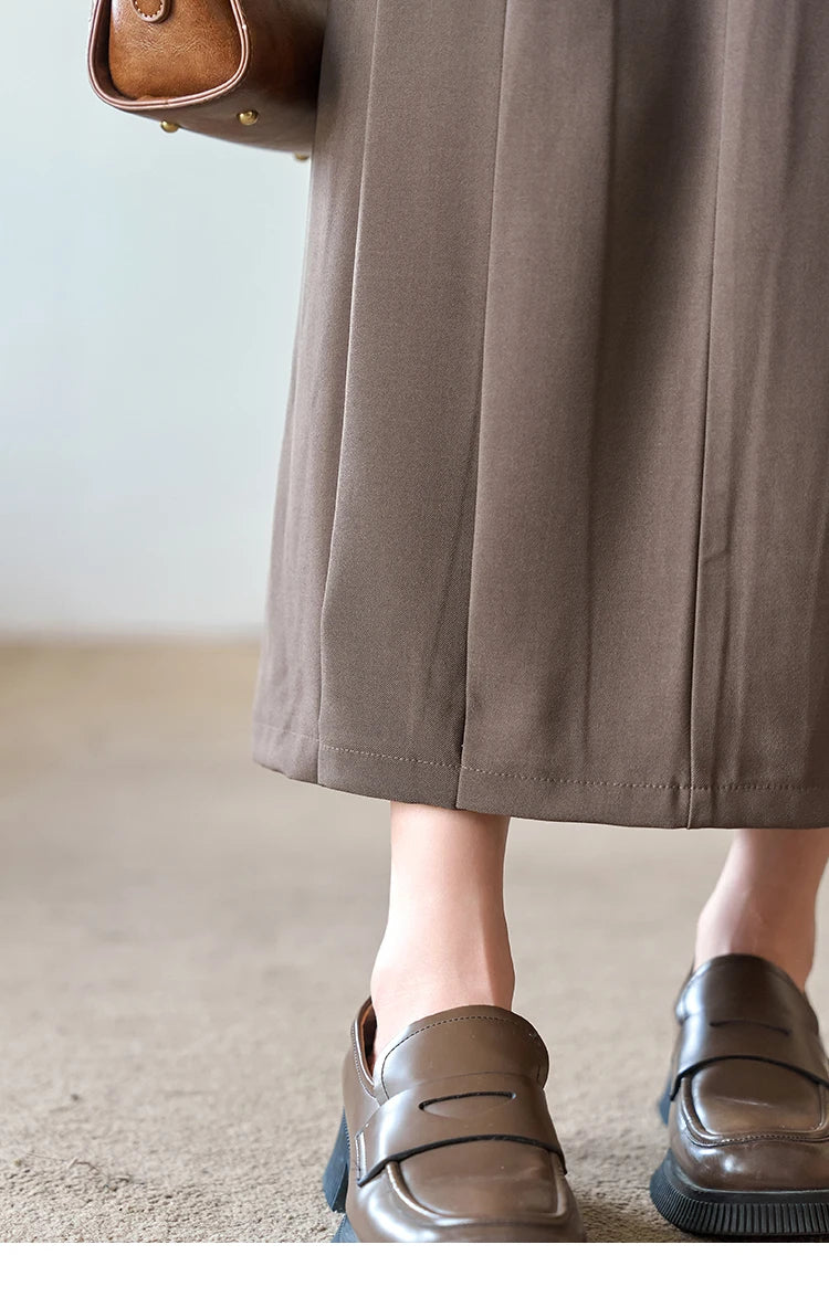 MISHOW Pleated Midi Skirt A-LINE Pockets Split Back Hem MXC42B0118