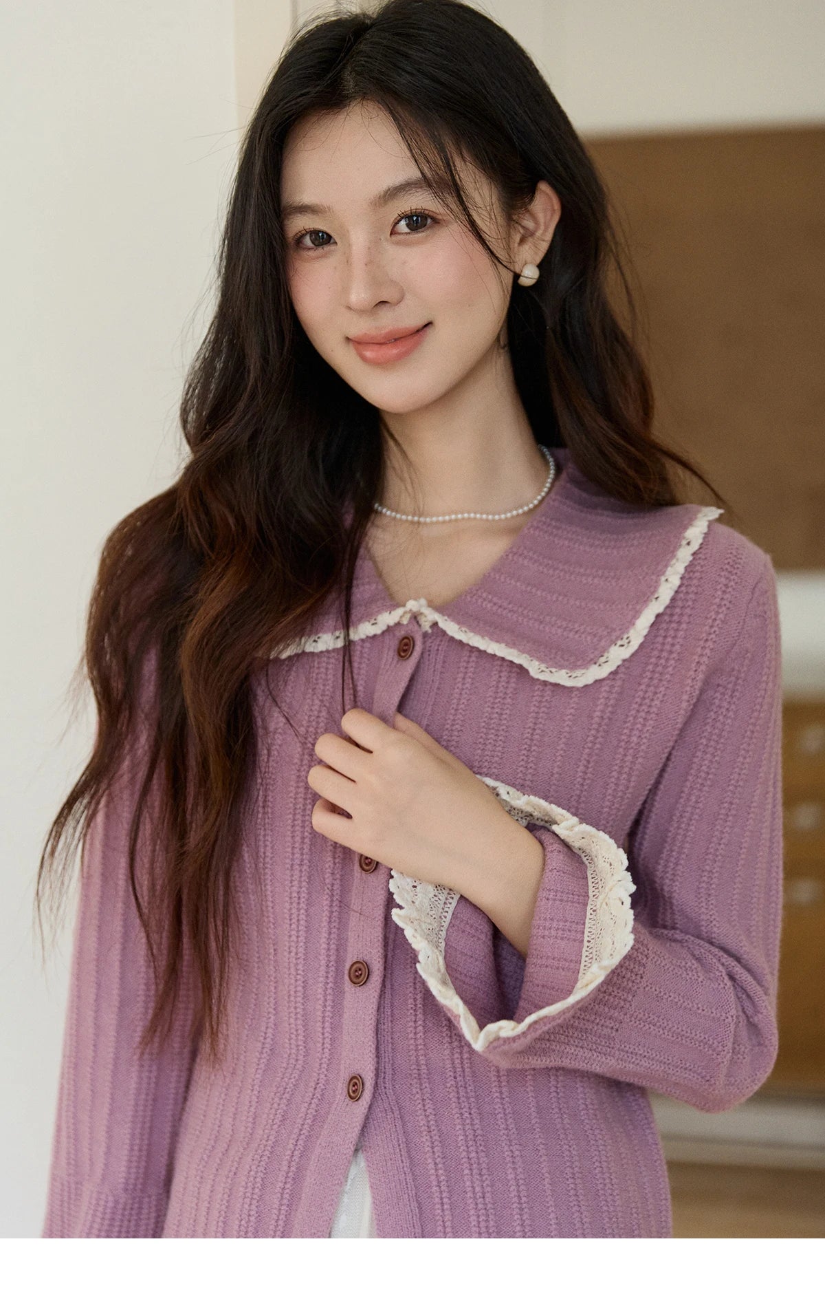 Mishow Lilac Peter Pan Collar Flare Sleeve Cardigan MXF11Z2994