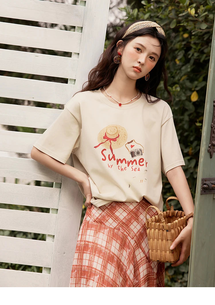Mishow Cartoon Print Loose Round Neck Tee MXE34T0559