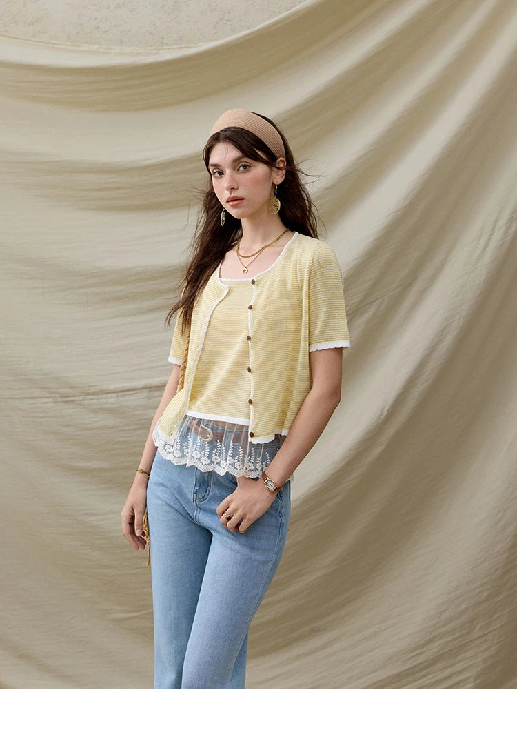 Mishow Short Sleeve Lace Cardigan & Camisole Set MXE33T0582