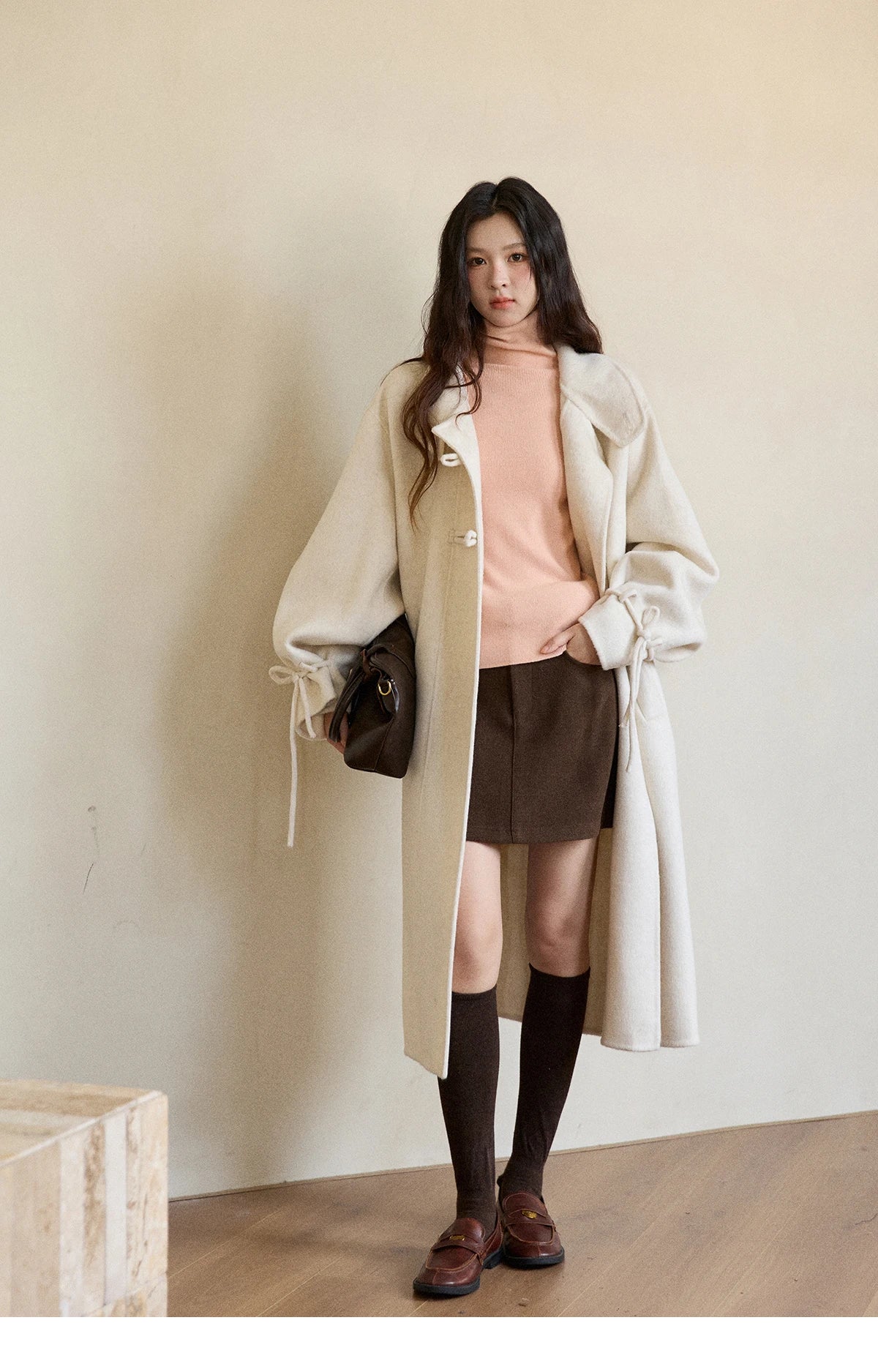 Mishow Yellow 100% Wool Double-Faced Turtleneck Coat MXE51W0902