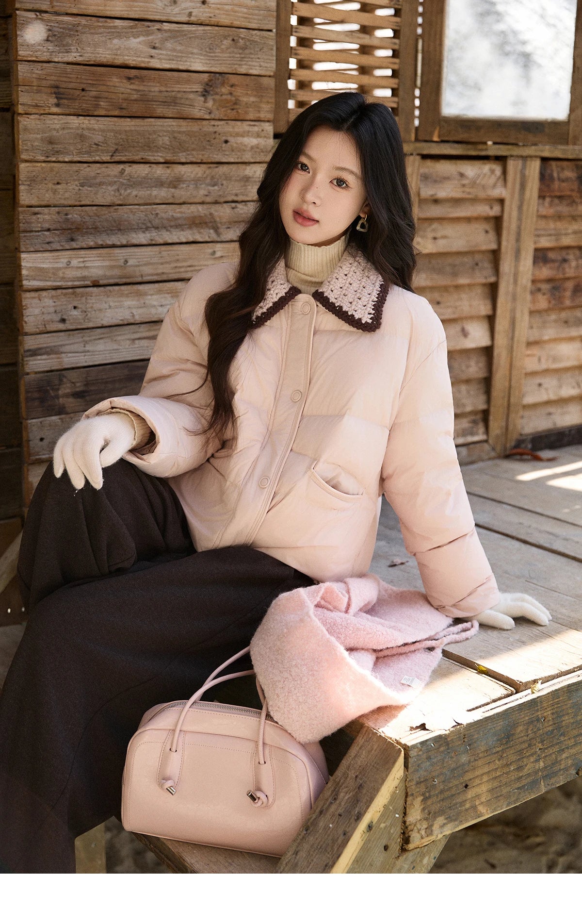 Mishow Knitted Lapel Collar Short Down Jacket MXE94Y0094