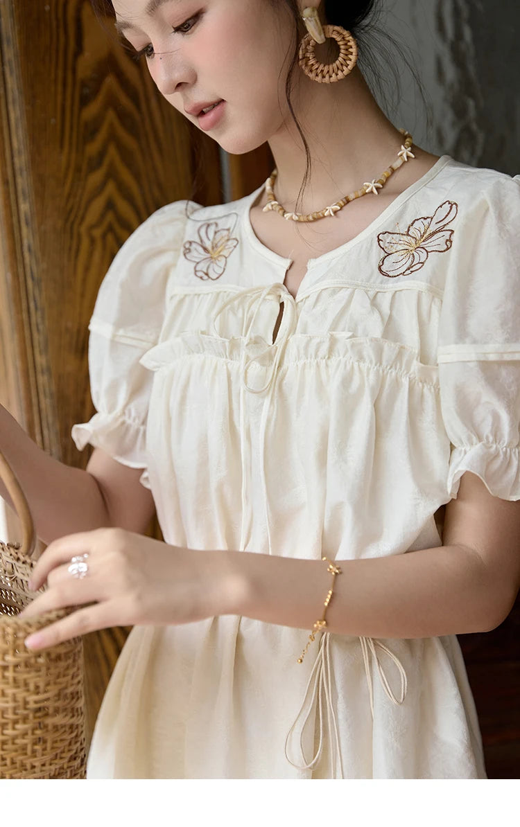Mishow Jacquard Embroidered Bubble Sleeve Dress MXD30L1864