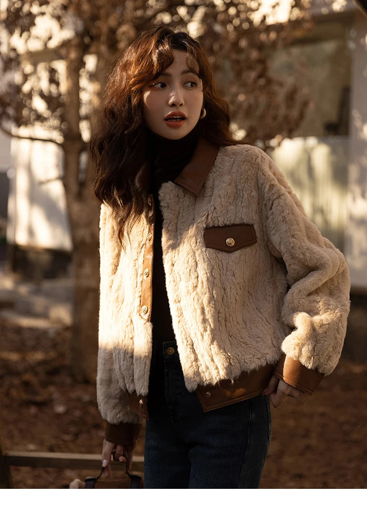 Mishow Lamb Wool Leather Trim Coat MXB43W0490