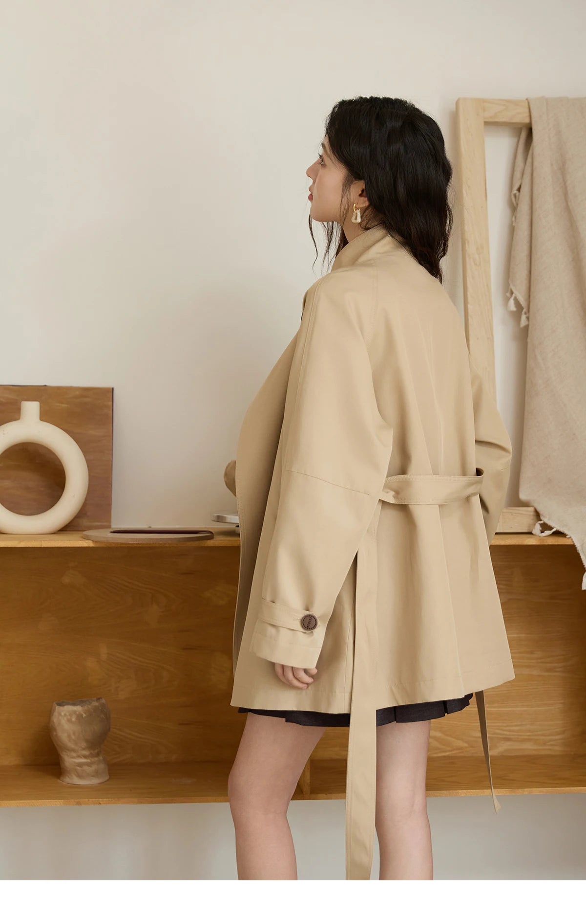 Mishow Stand Up Collar Medium Long Trench MXE44W0813