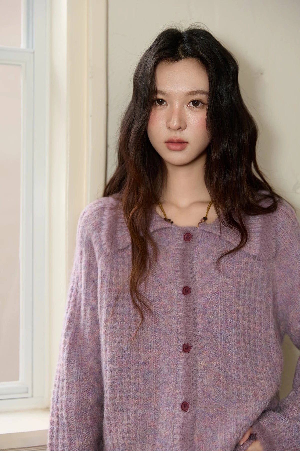 Mishow Purple Turn-Down Collar Imitation Mink Cardigan MXE88Z2616