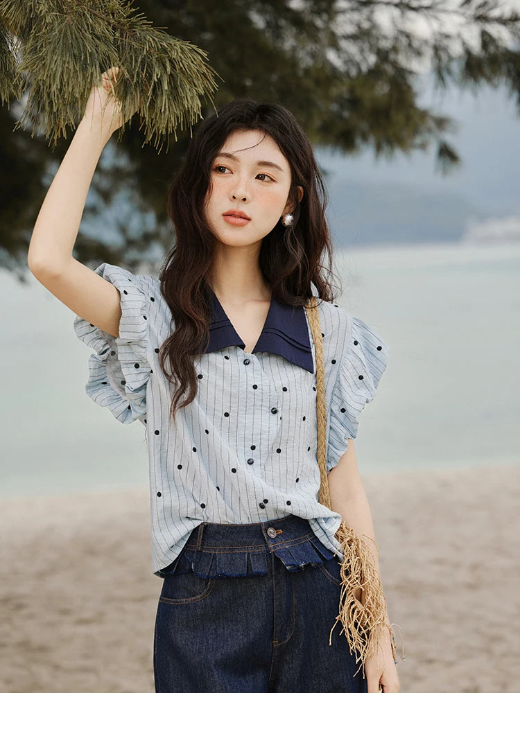 MISHOW Polka Dot Blouse Butterfly Sleeve MXE31C0776