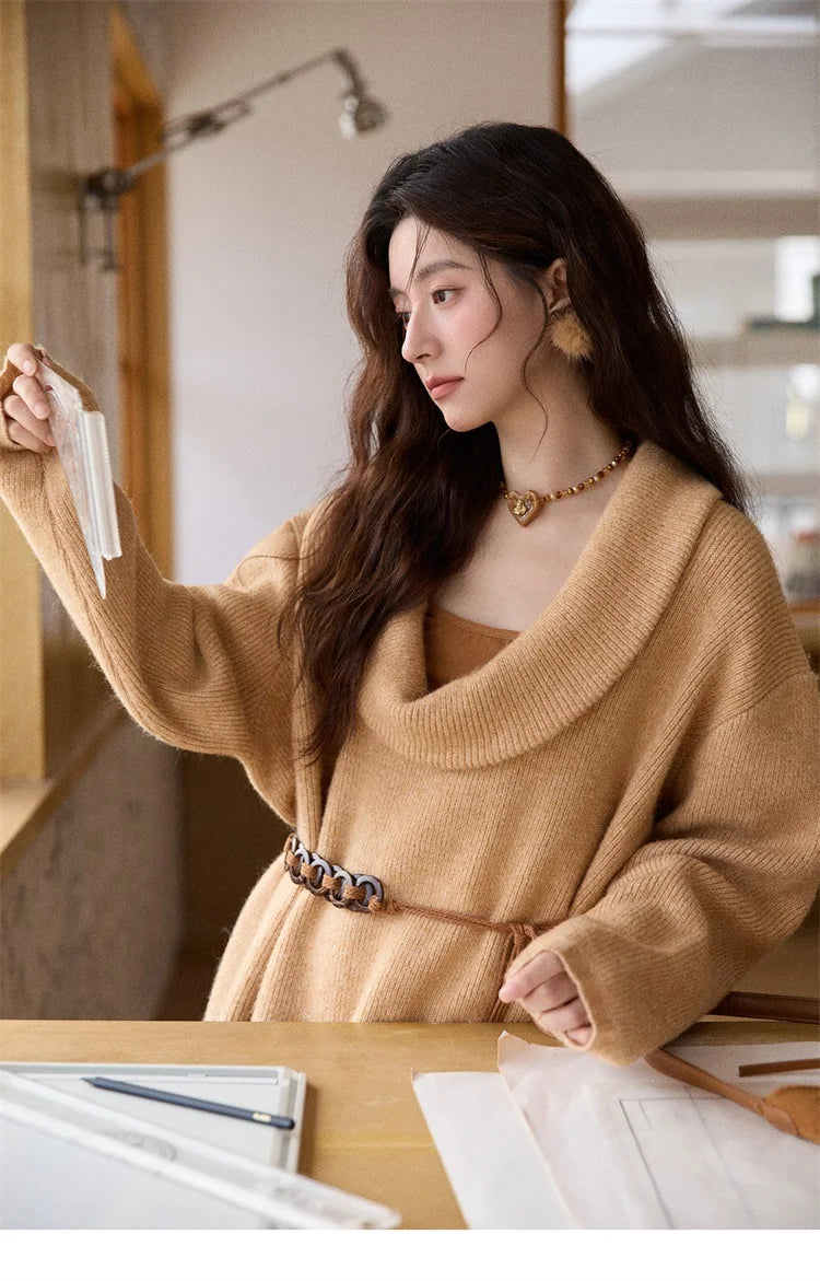 Mishow Orange French Style Sweater with Vest & Belt Set MXE86T1437