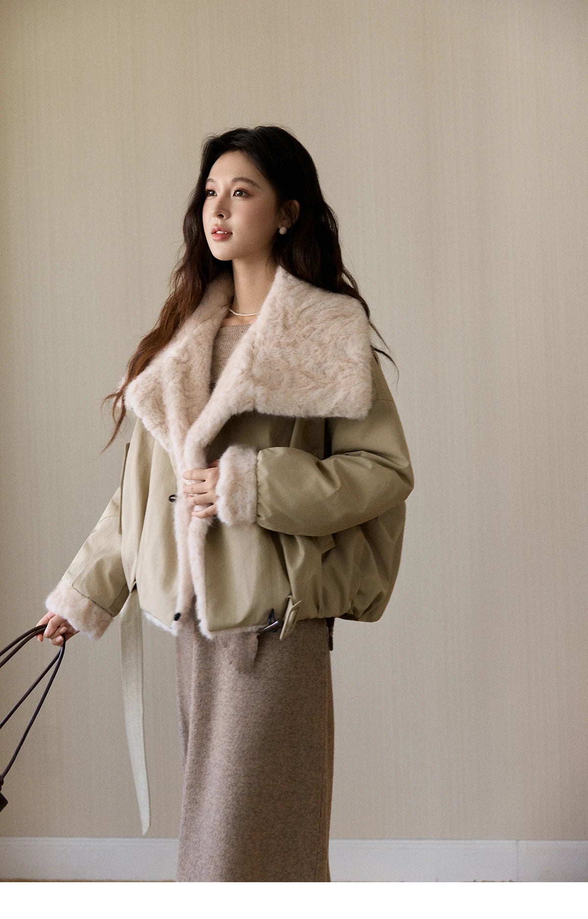 Mishow Large Lapel Fur Collar Down Jacket MXE94W1046