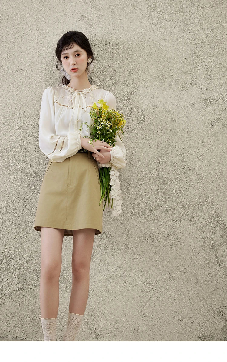 Mishow Khaki A-Line High Waist Pocket Skirt MXE15B0696