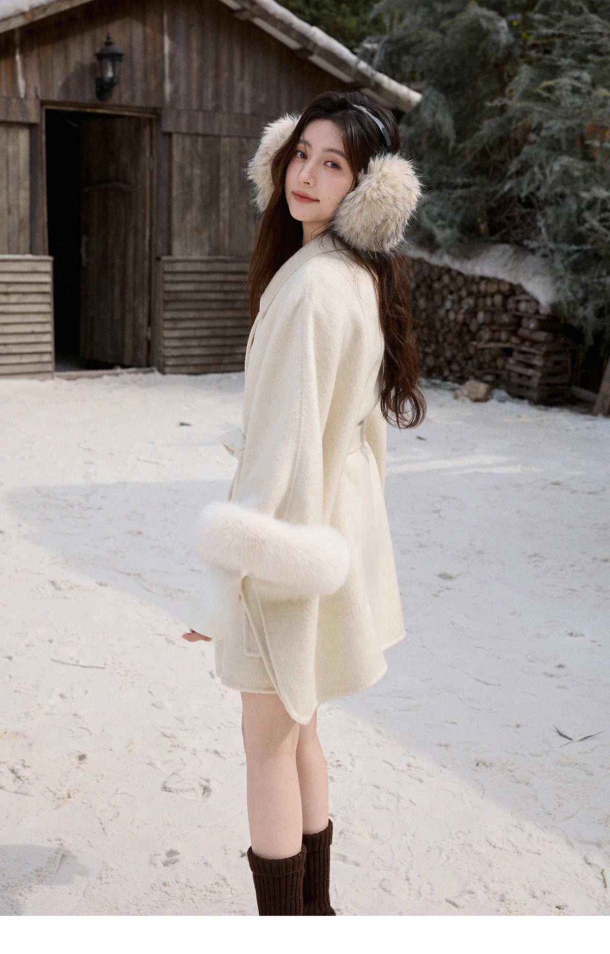 Mishow 100% Wool Cape with Detachable Furry Cuffs MXE90W0947