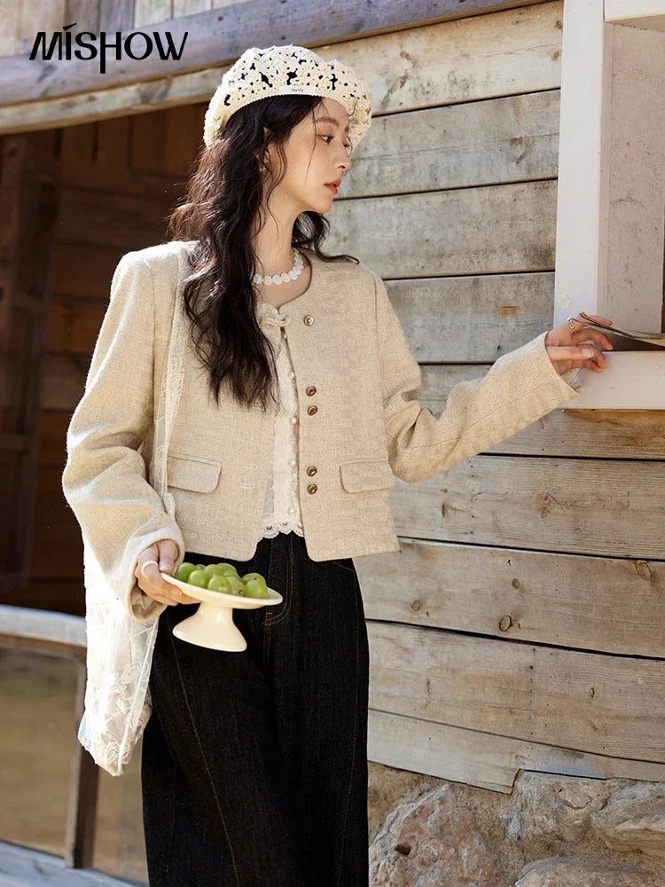 MISHOW Xiaoxiangfeng Long Sleeve Jacket Button Short Coat MXE11W0713