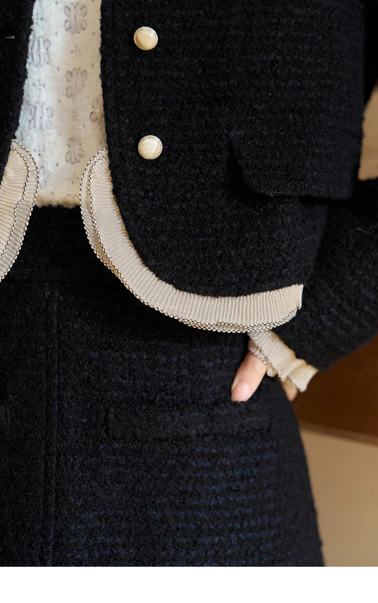 Mishow Wool Blend Short Coat & Rear Split A-Line Skirt Set MXC56W0162