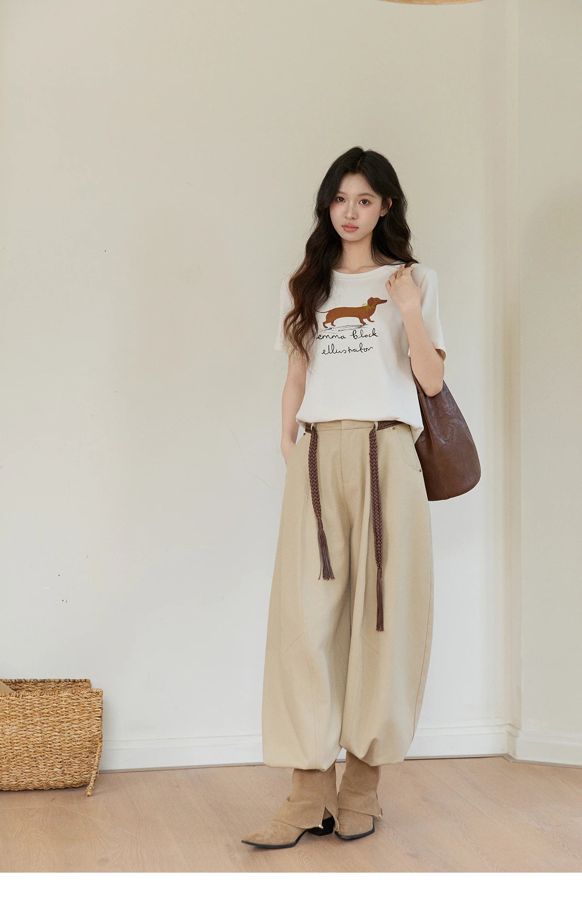 MISHOW Khaki Wide Leg Pants High Waist Belted Rear Pocket MXF13K1237