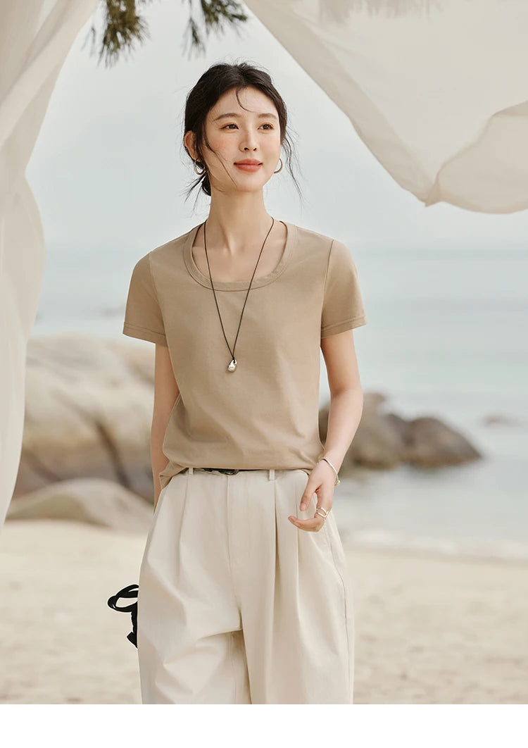 Mishow Solid Square Neck Straight Tee MXE15T0483