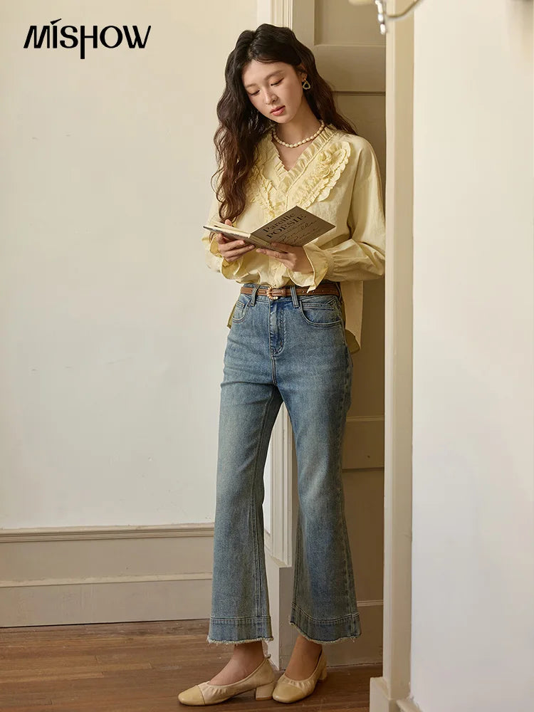 MISHOW Hand Sewn Rose Blouse Lantern Sleeves MXE44X2470