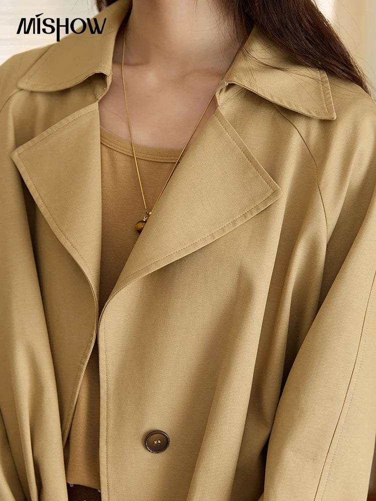 Mishow Khaki Handmade Pleated Short Trench MXE43W0804