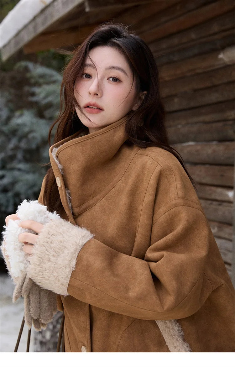 MISHOW Double Sided Lamb Wool Coat Lapel Pockets MXE91W1015