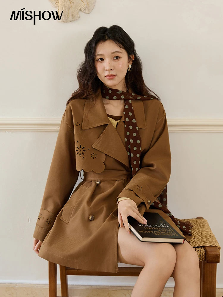 Mishow Hollow Flower Double Breasted Trench Coat MXE46W0838