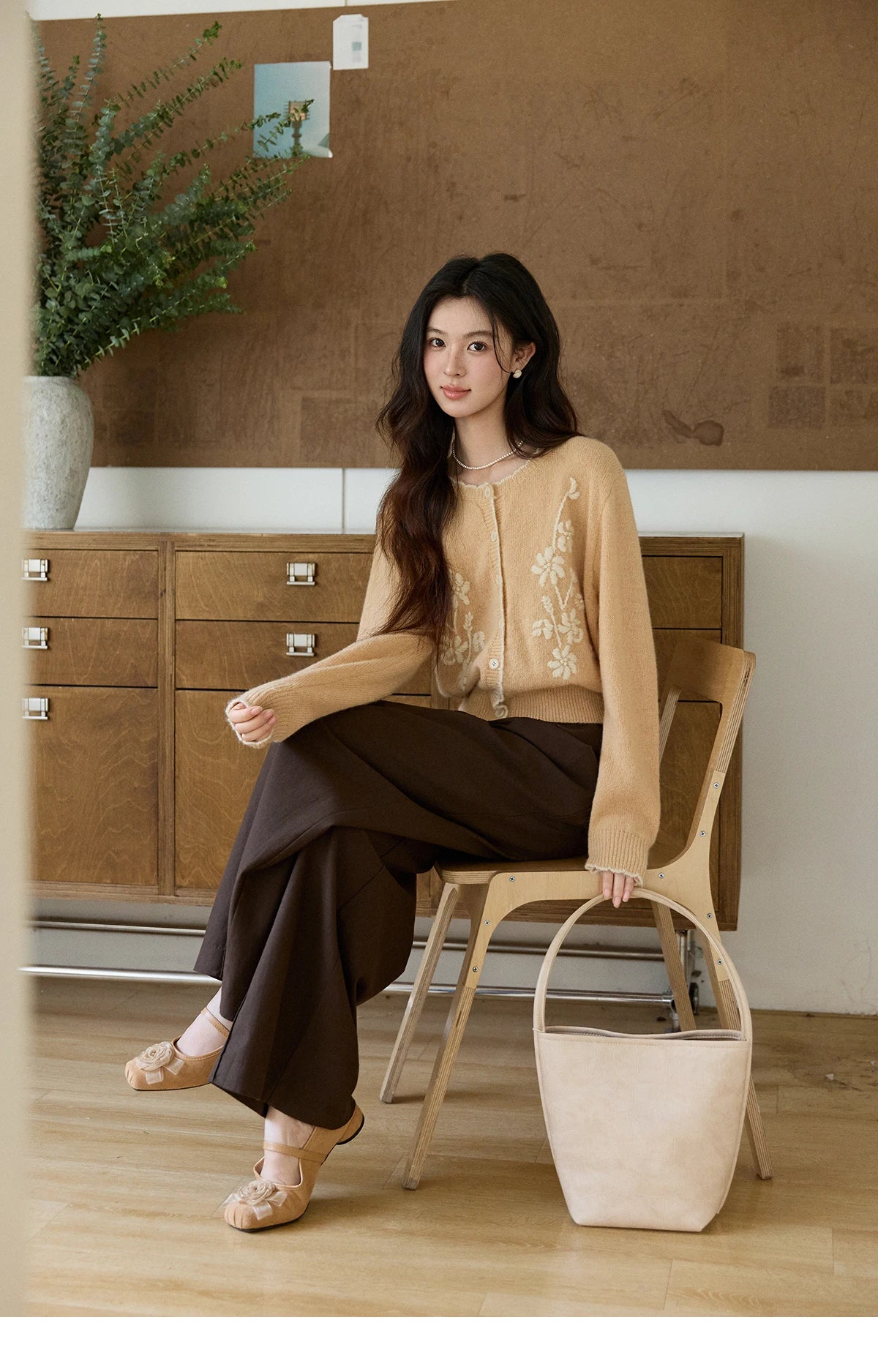 MISHOW Dark Brown Wide Leg Pants High Waist Pleated Elastic MXF108K1010