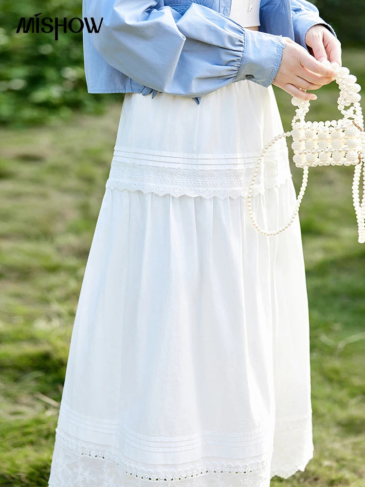 MISHOW French Hollow Lace Skirt 100% Cotton A-Line MXE12B0643