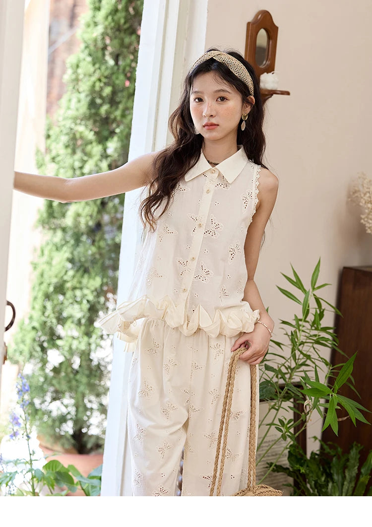 MISHOW Cotton Butterfly Hollow Lace Shirt with Tube Top MXE34X1808