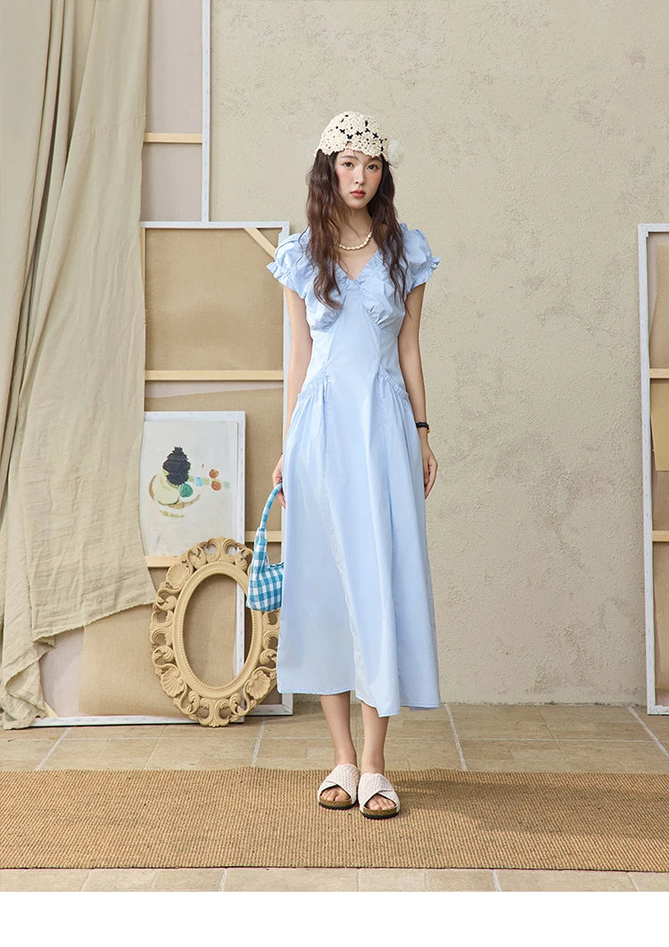 Mishow V-Neck Puff Sleeve Office Midi Dress MXD29L1934
