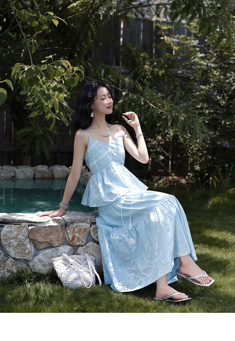 Mishow Strap V-Neck Embroidery Top & Drawstring Skirt Set MXE34T0624