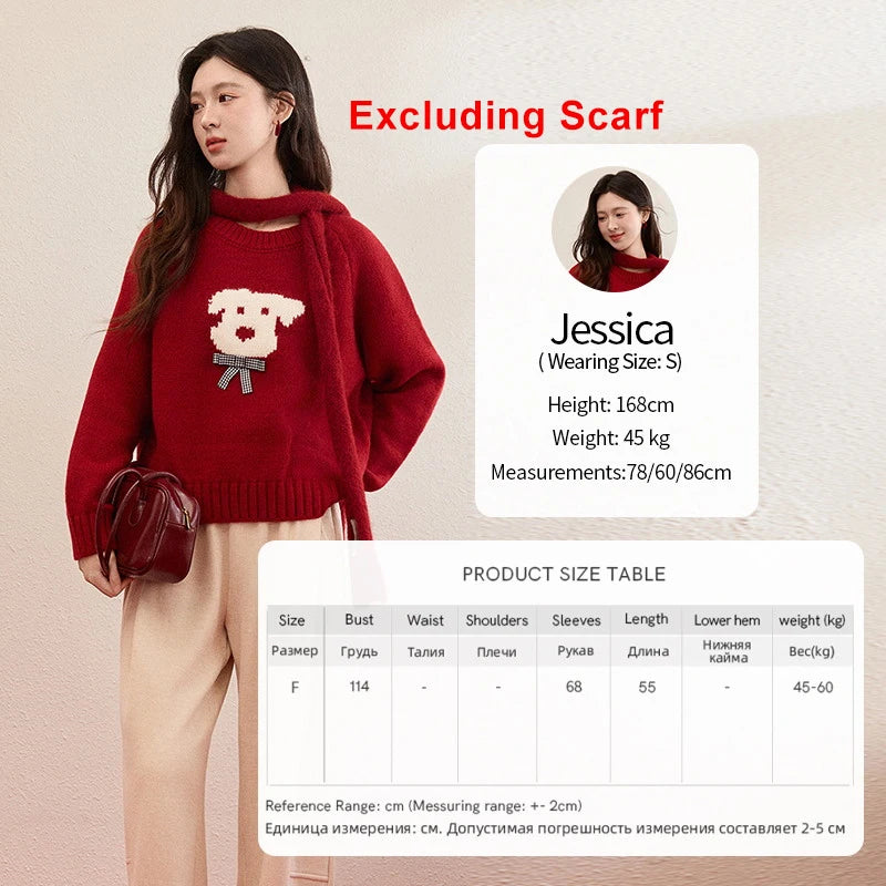 Mishow Red Puppy Jacquard Crew Neck Sweater MXE93Z2932