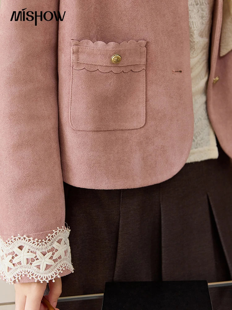 MISHOW Fragrant Suede Jacket Cuffs Hollowed Out Lace Metal Button MXE46W0839