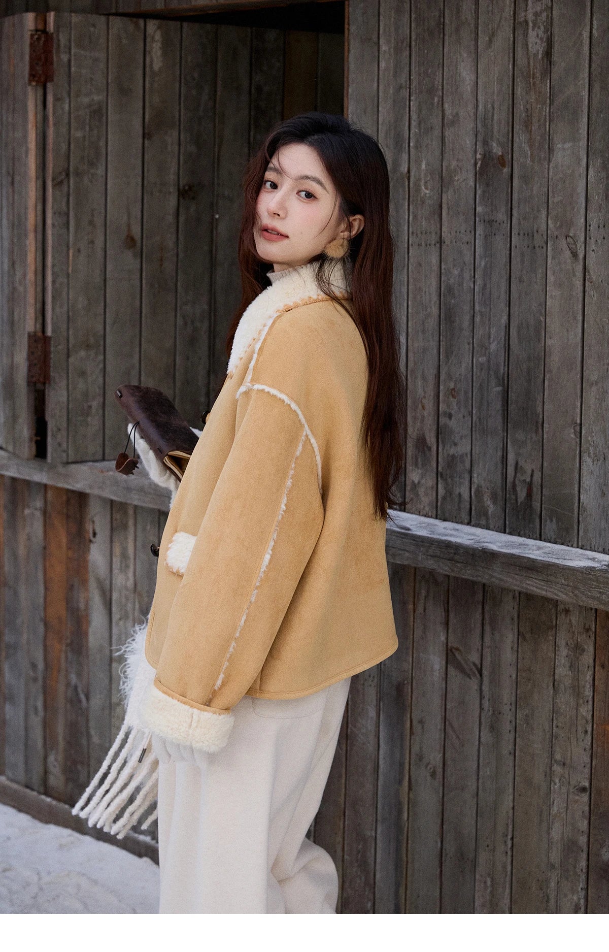 MISHOW Yellow Fur Suede Jacket Lapel Loose Warm MXE92W1016