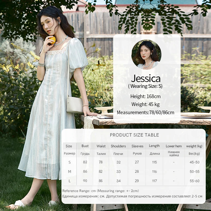 Mishow Striped Square Neck Lace Hollow Dress MXE39L2403