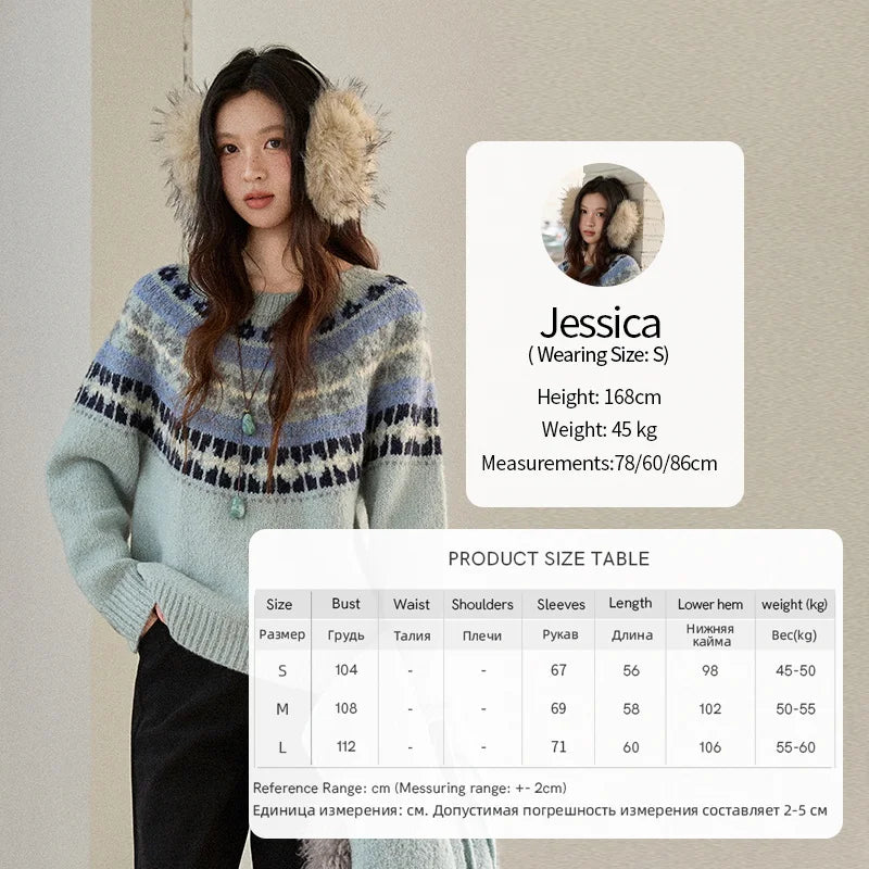 Mishow Blue Fair Isle Geometric Jacquard Pullover MXE87Z2767