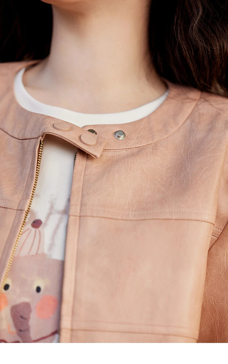 MISHOW Pink Leather Jacket Slim Fit Long Sleeve MXE11W0714