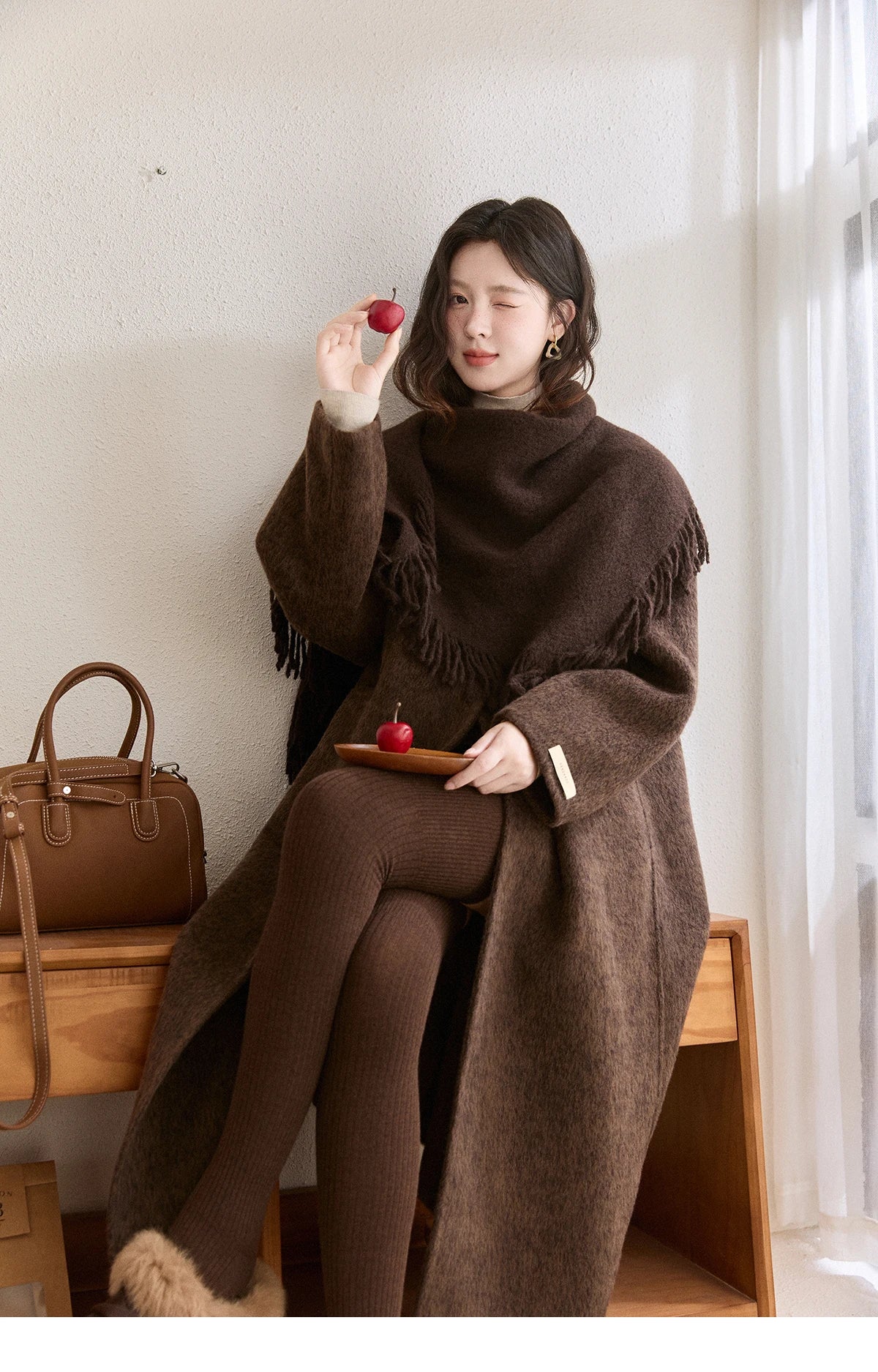 Mishow Woolen Coat with Scarf Invisible Buckle Design MXE93W1030