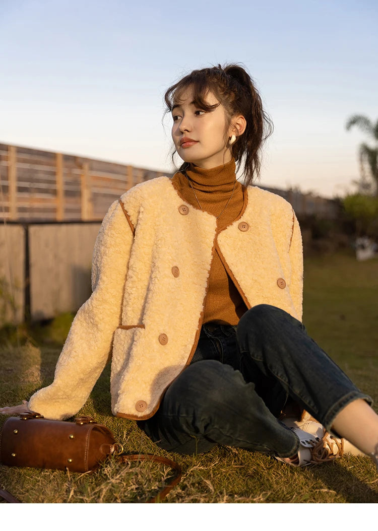 MISHOW Lamb Wool Coat Double Breasted French Lambswool MXB45W0850