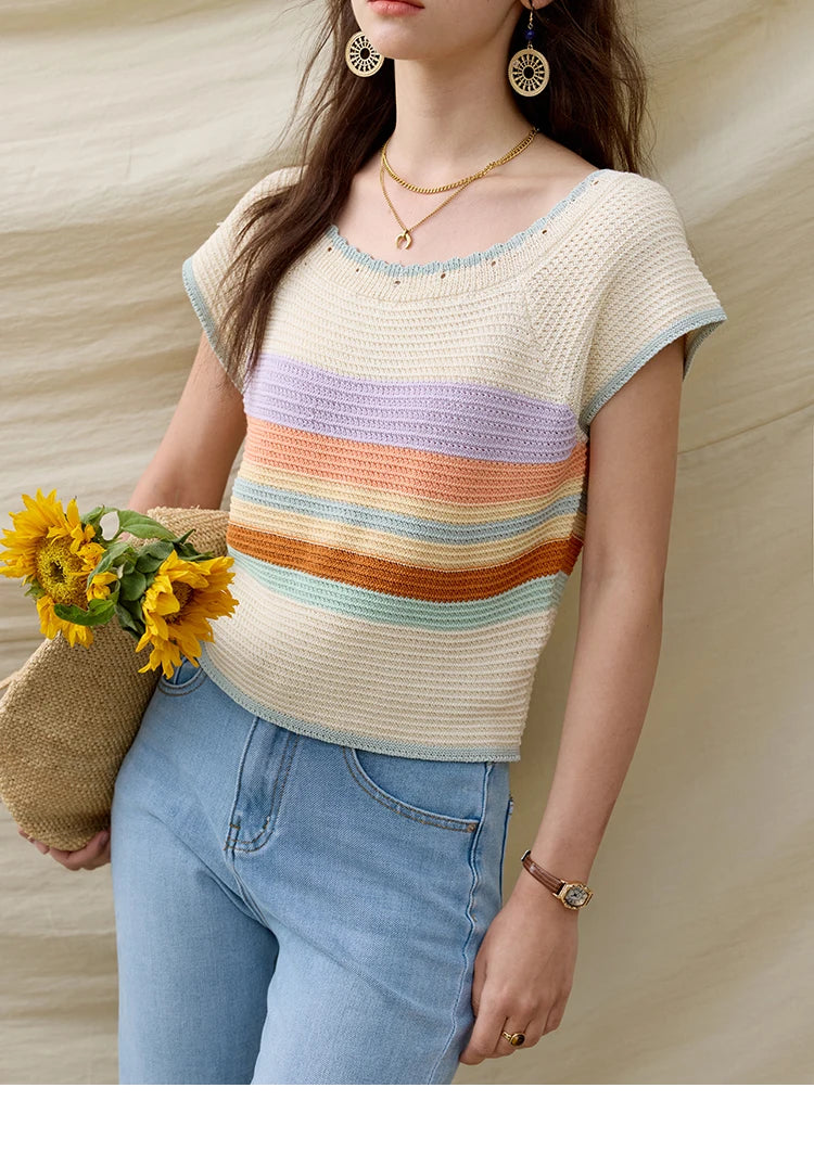 Mishow Striped Round Neck Slim Knit Pullover MXE31Z1222