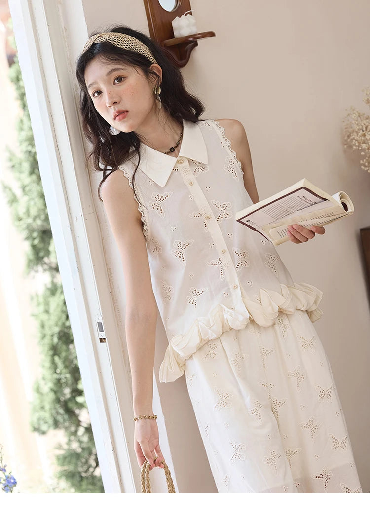 MISHOW Cotton Butterfly Hollow Lace Shirt with Tube Top MXE34X1808