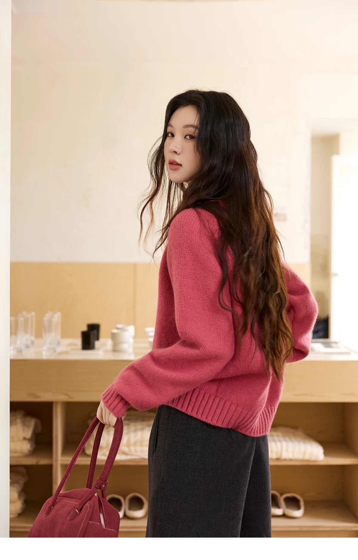 Mishow Color Button Minimalist Crew Neck Cardigan MXE88Z2688