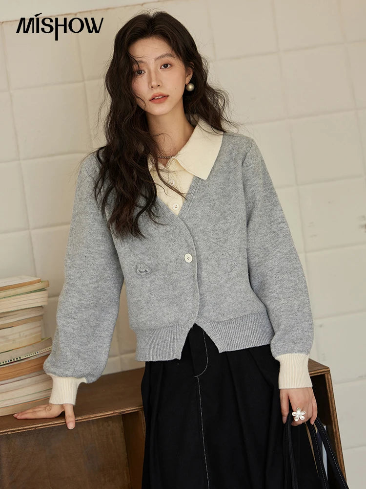 MISHOW Fake Two-piece Sweater Women French Retro Splicing Top MXD46Z0804
