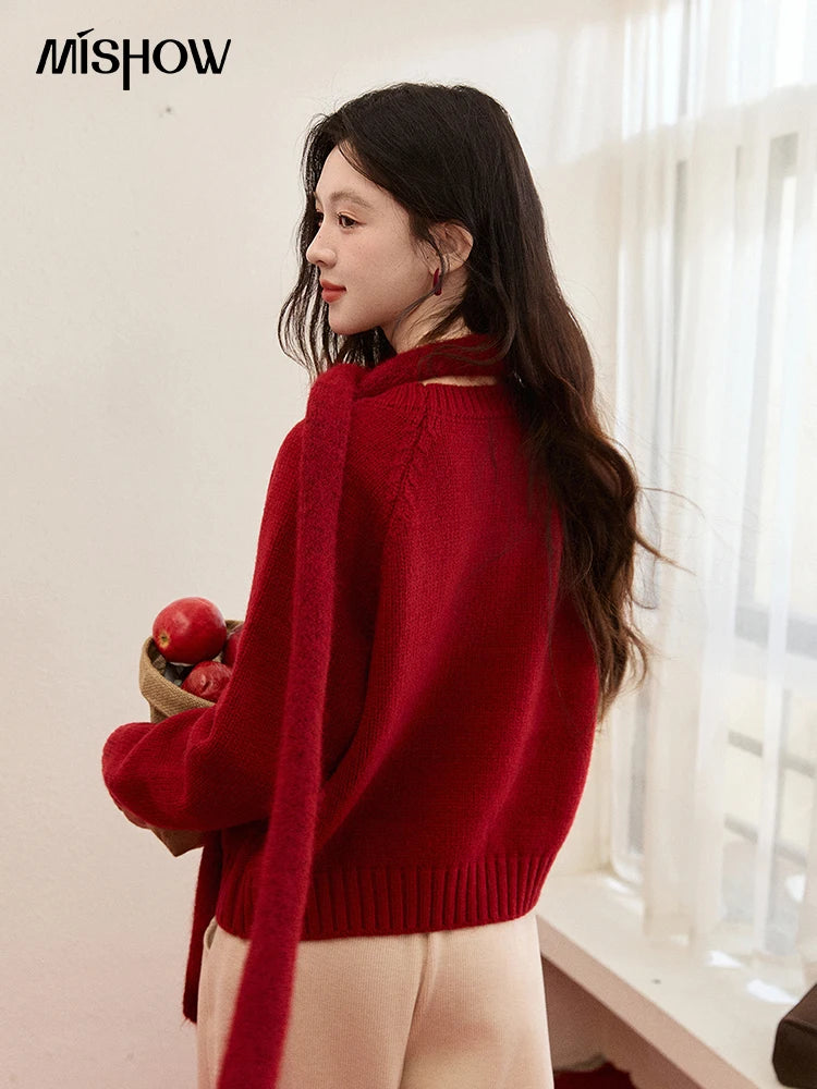 Mishow Red Puppy Jacquard Crew Neck Sweater MXE93Z2932